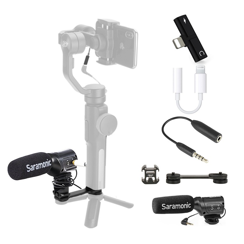 Live Streaming Set for Osmo Mobile 2, Smooth 4 [T Adpater Double Lightning, Lightning to 3.5mm , TRS to TRRS adaptor, SR-M3, 7K Hot Shoe] 