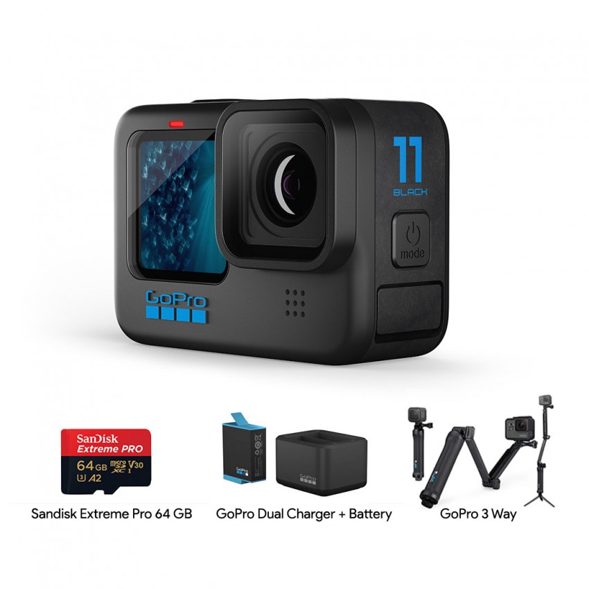 GoPro Hero 11 Black Travel Pack Set 2 (Sandisk Extreme Pro 64GB, GoPro 3 Way, แท่นชาร์จ และ แบตเตอรี่ GoPro) ประกันศูนย์ไทย