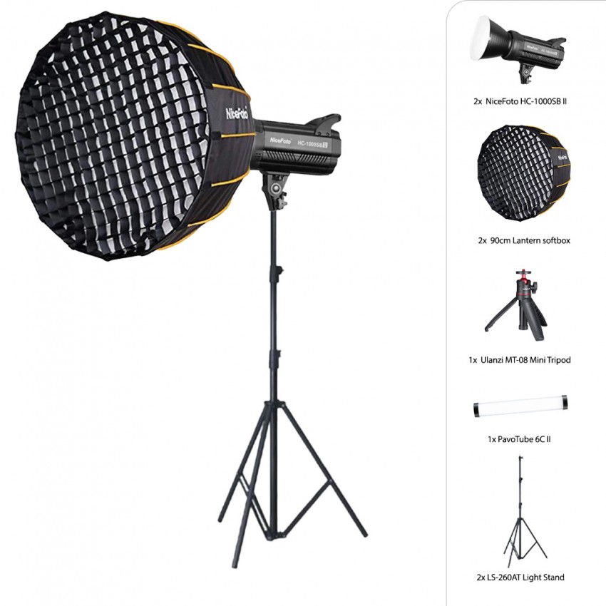 Cinematic Live Set B | NiceFoto HC-1000SB II LED 100W 5600K x2, Nicefoto Dome 90cm with Grid x2, ขาไฟ 260cm x2, Nanlite Pavotube 6C, Mini Tripod ประกันศูนย์