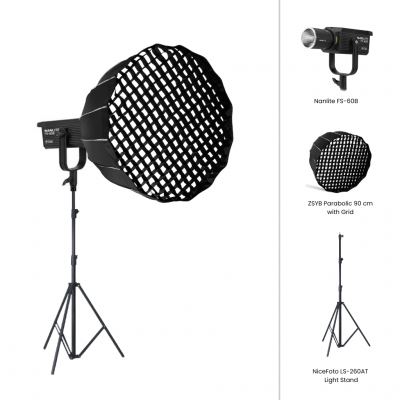 FS Live BiColor - Single Set ( NANLITE FS-60B, ZSYB Parabolic 90CM with Grid, Nicefoto ขาไฟโช๊คลม 260CM ) ประกันศูนย์ไทย