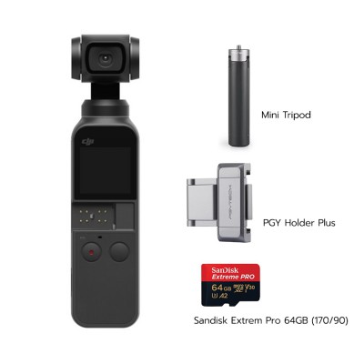 Osmo Pocket พร้อม PGY Holder Plus, Mini Tripod, Sandisk Extrem Pro 64GB (170/90) ประกันศูนย์ไทย