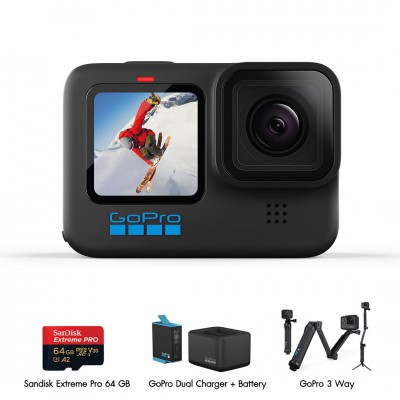 GoPro Hero 10 Black Travel Set 2 (Sandisk Extreme Pro 64GB, GoPro 3 Way, แท่นชาร์จ และ แบตเตอรี่ GoPro) ประกันศูนย์ไทย