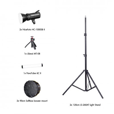 Cinematic Live Set B | NiceFoto HC-1000SB II LED 100W 5600K x2, Nicefoto Dome 90cm with Grid x2, ขาไฟ 260cm x2, Nanlite Pavotube 6C, Mini Tripod ประกันศูนย์