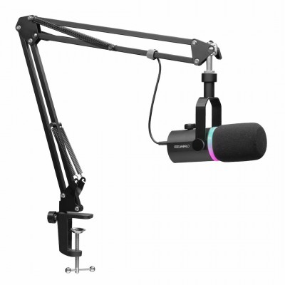 FEELWORLD PM1 XLR USB Dynamic Microphone with Boom Arm Stand for Podcast - Black ประกันศูนย์ไทย