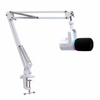 FEELWORLD PM1 XLR USB Dynamic Microphone with Boom Arm Stand for Podcast - White ประกันศูนย์ไทย